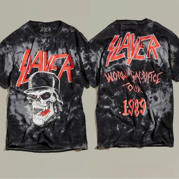 Slayer World Sacrifice Tour 1989 Black Tie Dye Band T-Shirt - Picture 6 of 9